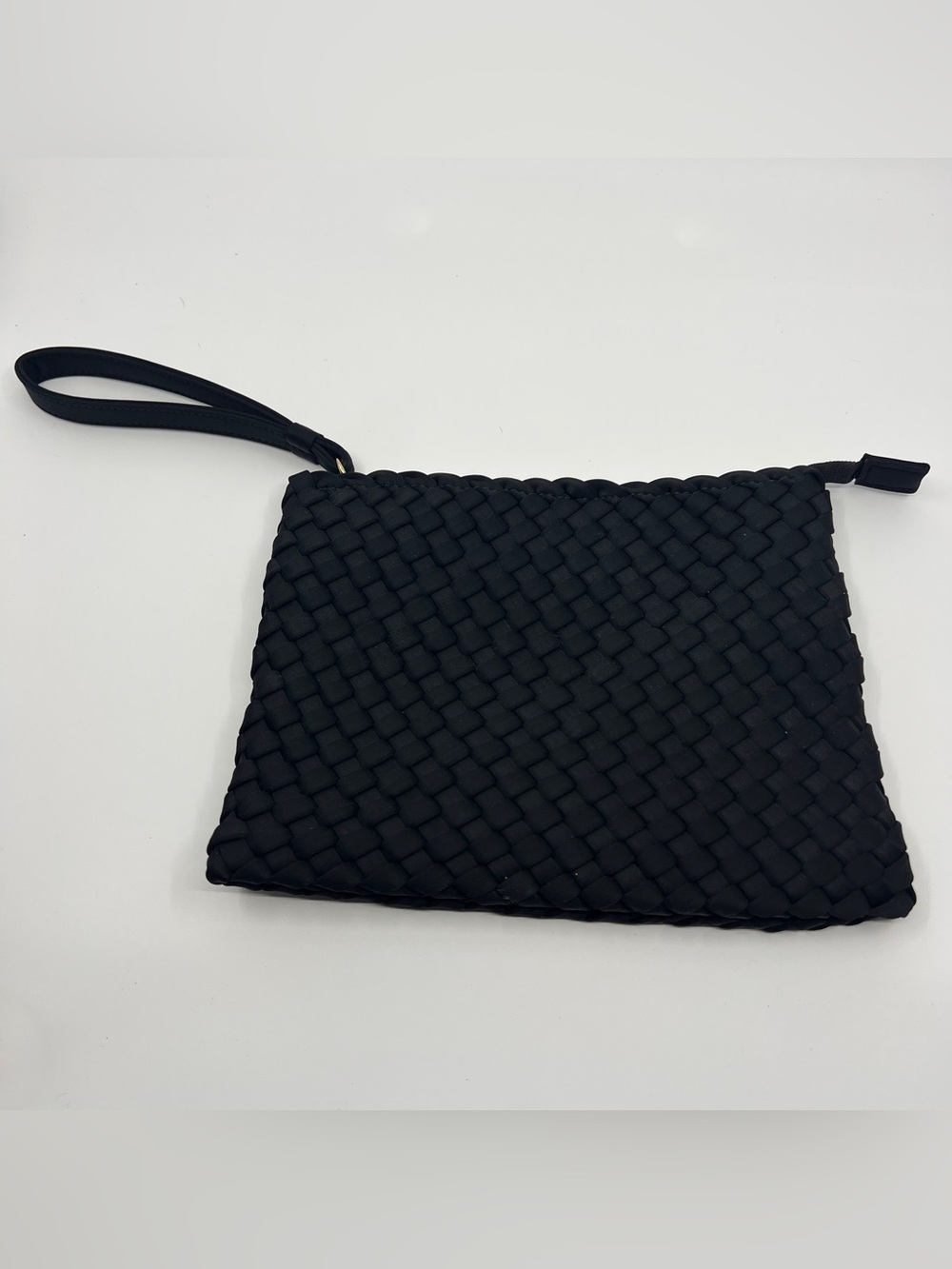 Antonio Melani Black Handbag Woven Basket Weave Envelope Clutch Purse wristlet